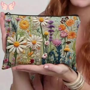 Cosmetic Travel Bag with Zipper Large Capacity Floral Doublesided Printed Makeup Pouch Travel Organizer Handbag Storage Bag Gift