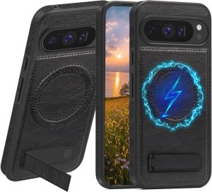 สำหรับ Google Pixel 10 Pro XL กรณีที่มีขาตั้ง [ใช้ได้กับ Magsafe] เคสซิลิโคนหนังพียูกันกระแทกระดับพรีเมียมสำหรับ Pixel 10/10 Pro XL/9A/9 Pro/8 Pro/ 8 Pro/ 8