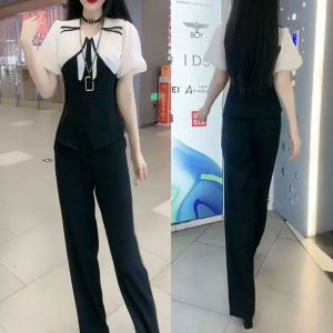 Bộ Đồ Hai Mảnh Tay Bồng Màu Tương Phản Thanh Lịch Mùa Hè 2025 Bộ Đồ Nữ Cao Cấp Có Hiệu Ứng Thon Gọn