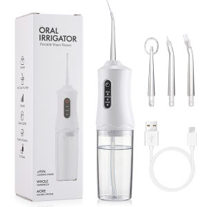 Afdeal | Cordless Water Flosser Portable Oral Irrigator with 3 Modes & 4 Jet Tips 230ml USB Rechargeable for Travel Teeth Cleaning
