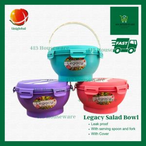 Leak Proof Big Salad Bowl w/ Serving Spoon ForkLegacy with Cover Fruit Salad Christmas Serving Picnic - Uniglobal #710