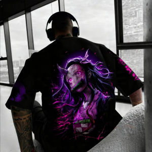 Bandai | Demon Slayer Anime Nezuko Printed T-shirt 2026 Mens and Womens Autumn/Winter New Harajuku Large Loose Casual Parent Child Top