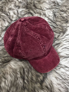 Onism plus Red Corduroy Retro Octagonal Hat Red Square round Face Beret Face Small Hat