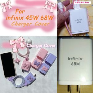 Charger Protector for infinix note 30 45W 68W  Youth Cute DIY PINK BOW soft silcione charger cover cable winder [cchoice]