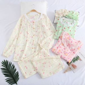 Spring Summer Thin Pure Cotton Long Sleeve Sleepwear Set Maternity Mosquito Proof Home Clothes Postpartum Nursing Clothes