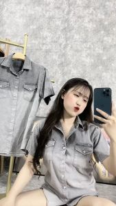 Áo sơ mi nam nữ tay ngắn chất vải đũi không nhăn thêu túi Loang màu mẫu mới rất đẹp trẻ trung hàng shop PVT FASHION