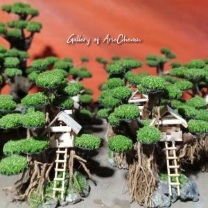 hiasan aquarium aesthetic aquascape rumah pohon sintetis include moss