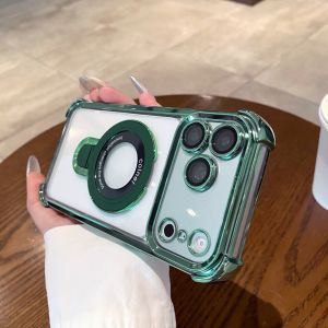 Luxury Plating for Magsafe Bracket Case For iPhone 18 17 16 Pro Max 16 Plus 18Pro Airbag Bumper Magnetic Ring Holder Clear Cover