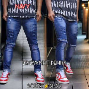 Celana Jeans Sobek Pria Panjang Stretch Melar Denim Tebal Slimfit Skinny Size 28-33