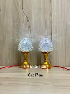 cặp đèn bàn thờ trái đào pha lê đổi màu - 3 kích cỡ - đèn trang trí bàn thờ pha lê