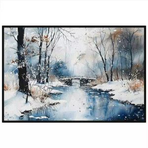Tranh phong cảnh mùa đông màu nước. Tranh treo tường dán tường sơn dầu canvas trang trí. CGI-1752