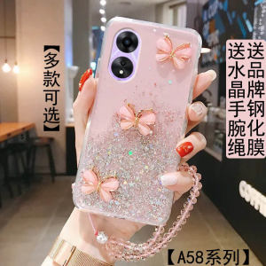 Oppo A58 Phone Case New High Aesthetic Korean Style Butterfly 3D Anti-Fall Soft Shell with Bracelet Hanging Rope Transparent Protective Cover