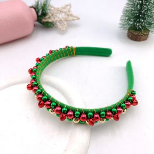 Vòng Đầu Giáng Sinh Màu Đỏ Xanh Lá Cho Nữ Viền Mỏng Chất Liệu Flannel Chuông Nhạc Trang Trí Hạt Cườm Phụ Kiện Tóc Ngày Lễ Kiểu Dáng Cổ Điển Thời Trang