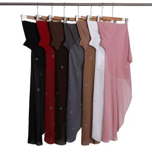 Jifang Shiny Starry Rhinestones Bow Knot Plain Chiffon Instant Hijab Muslim Hijab Tudung WC114
