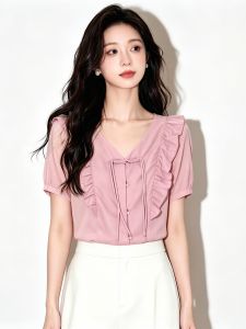 SHUAIYUE | Áo Nữ Thanh Lịch Cổ V Tay Voan Pháp