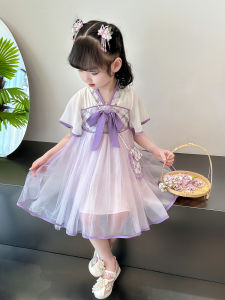 Princess Style Summer Dress Childrens Performance Costume Fashionable Elegant Girls Dress Sweet Pure Color Mesh Skirt