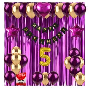 Set Dekorasi Pesta Balon Ulang Tahun Anak Banner Happy Birthday Hitam Tirai Hiasan Ultah Ungu Simple