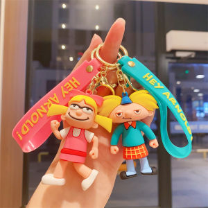 Anime Hey Arnold Figure Keychain Cartoon Cute Shortman Bag Pendent Keyring Car Key Ornaments Accessories Xmas Gift for Children