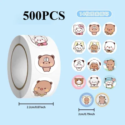 500PCS Cute Bubu and Dudu Cartoon Roll Stickers Brooches for School Reward Sticker Gift Decor Lables Stationery Scrapbook Decals