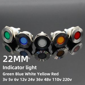 1pc LED Metal Indicator light 22mm flat round Signal lamp 3V 6V 12V 24V 220v screw connect red yellow blue white blue