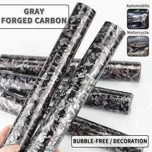 Premium PET High Gloss Grey Forged Carbon Fiber Vinyl Wrap Film Roll Adhesive Decal Motorbike Car Wrapping Foil with Air Release