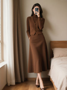 HANCHUN | New French Retro Two-Piece Sweater Vest and Skirt Set