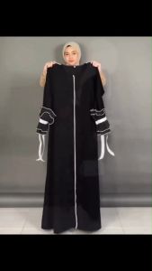 Gamis Abaya Turkey Dress Turki Baju Muslim Wanita Arab Dubai Swan Plisket Tangan Putih Busui Dewasa Warna Hitam Jetblack Bordir Terbaru 2022 Viral Kekinian Simple Elegan Mewah YM deFashion