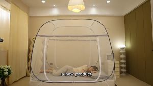 Kulambo Family Size Foldable Mosquito Net with Curtain Zipper Full Coverage Enclosed No-Installation Mosquito Net Tent for King & Queen Size Bed
