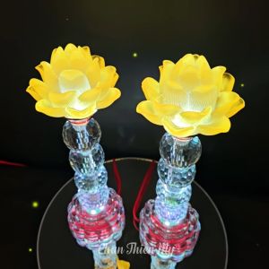 Đèn Thờ Hoa Sen Lưu Ly Có Led Đổi Màu CHÂN THIỆN MỸ Trang Trí Bàn Thờ Phật Gia Tiên HSLL-10