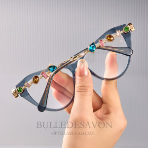 BULLE DE SAVON | Gọng Kính Thời Trang Mắt Mèo Xanh Xám Acetate Kim Loại Cho Nữ