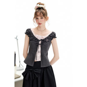 unifree | Áo Blouse Tay Ngắn Hai Mảnh Giả Màu Khối