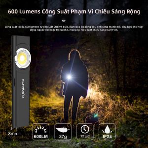 Đèn Pin Bỏ Túi Sạc Lại Được Klarus E5 600LM Đèn LED Bằng Nhôm Có Đế Từ Tính Và Kẹp Đèn Làm Việc Mỏng Dẹt Chống Nước IPX4