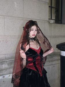 Bloodthirsty Fairy Face Veil Butterfly Lace Black Red Head Veil Halloween Cosplay Ghost Bride Hair Accessory Photo Prop