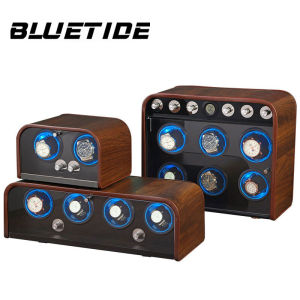 Bluetide【vertical】 Watch winder box automatik 2/4/6/9 Slot kotak jam kayu dengan lampu berwarna tenang Motor Watch Display Storage box