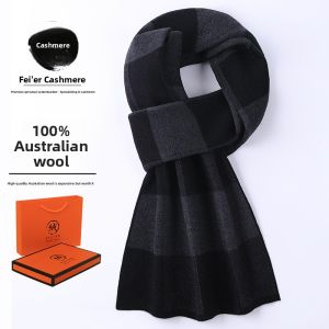 Eordos 100% Cashmere Scarf Mens Winter Plaid Thickened Versatile High-end Wool Neck Warmer Korean Style Warmth Neck Scarf