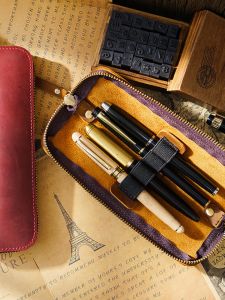 Túi Đựng Bút Bò Da Thật Thủ Công Cổ Điển Di Động Túi Đựng Bút Bảo Vệ Mini Nhỏ Gọn Cho Học Sinh Túi Đựng Da Thật