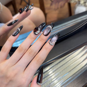 Handmade Dark Butterfly Shadow Glass Bead Cats Eye Zircon Cool Black Full Diamond Pure Handmade Wearable Nail Art Stickers