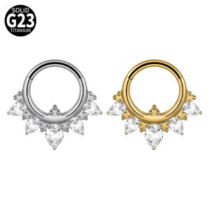1PC G23 Titanium Hexagram Hinged Septum Clicker Nose Ring Marquise Zircon Cartilage Tragus Hoop Daith Helix Earring Piercing 16G