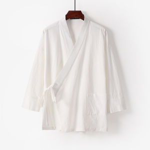 Phong Cách Cổ Điển Áo Sơ Mi Nam Cotton Vải Bông Vải Lanh Phù Hợp Với Phong Cách Trung Hoa Thoải Mái Mặc Cỡ Lớn Có Dây Thắt Lưng Hán Phục Dao Pao Mùa Thu Thời Trang