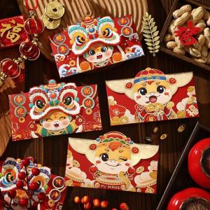 YESPERY 4/12Pcs Cartoon Red Envelope Lion Dance Red Packet 2026 New Year Money Bag Spring Festival Lucky Bag Decoration CNY Angpao 新年红包