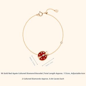 Helas | Ladybug 14K Gold Red Agate Lab-grown Diamond Bracelet
