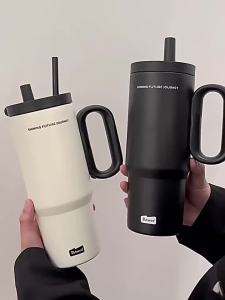 JUSTINLAU 750ml Insulated Cup Ice Tumbler 316 Stainless Steel Thermal Cups With Straw & Handle Cold Hot Outdoor Travel Car Cup