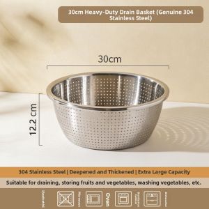 BAICHANG | Food Grade 304 Stainless Steel Colander Wash Basin Water Filter Bowl for Mixing and Beating