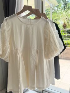 ●ECLAIRE● 043 Blouse Katun kombinasi Lace shortsleeves lengan pendek puff Kasual Basic Polos Korea Modis Trendy Mode Import Premium 8980