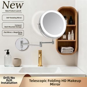 MEILEME | Extendable Foldable LED Make-up Mirror 360 Rotatable HD Dual-side