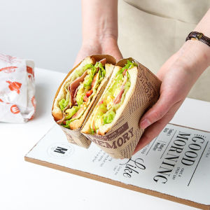 50pcs Food Wax Paper Sandwich Wrapping Paper Burger Homemade Bakery DIY Handmade Bread Fries Wrapper Oil-proof Lunch Bento Hamburger Packing Kitchen Bakeware