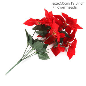 Artificial Poinsettia Bouquet Christmas Flowers Red Flowers Head Bouquet Xmas Tree Ornaments Navidad Indoor Outdoor Decorations