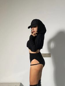 1996 Jazz Dance Practice Suit with Hat Modal Soft Breathable Long Sleeve Loose Top for Dancing Street Style V-neck Autumn Wear