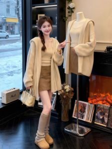 XUECAIQI | Korean Lazy Style Sweater Cardigan Camisole and Skirt 3-Piece Set
