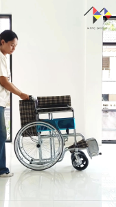 mppc รถเข็นผู้ป่วยมาตรฐานโรงพยาบาล รถเข็นเบาะผ้าลายสก็อต เหล็กชุบโครเมี่ยม แข็งแรงทนทาน รับน้ำหนักได้มากถึง 100 กก.